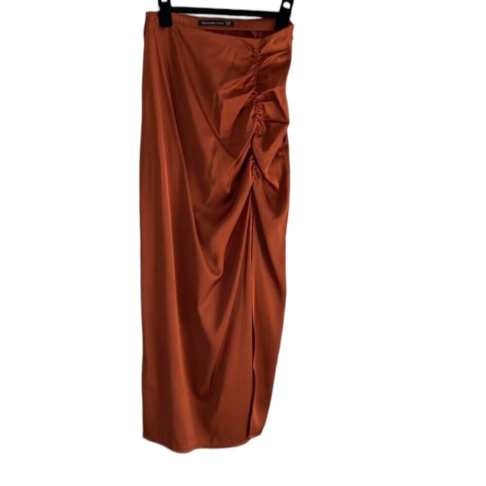 Abercrombie & Fitch Satin Midaxi Skirt Rust Brown Paprika Size M - Picture 8 of 9